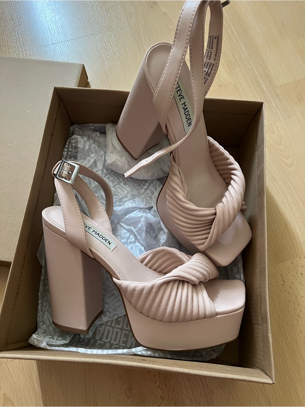 Steve Madden Blush Pink Knotted Platform Block Heel Sandals
